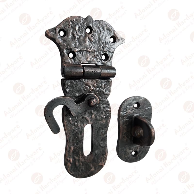 Image of Adonai Hardware inchParan inch Heavy Duty Antique Cast Iron Safety Hasp and Staple with Locking Mechanism (6 inch x 1 Pack, Oil Rubbed Bronze) for Vintage Pirates Treasure Chest, Trunks, Wooden Jewelry Box