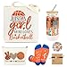 JoycuFF Basketball Gifts for Girls Basketball Stuff Accessories for Girl Include 16OZ Glass Cup, Tote Bag, Makeup Bag, Bracelet, Funny Socks, Stickers Birthday Gifts for Sport Lovers & Players