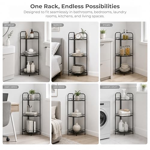 Image of Lifelong 3-Tier Corner Shelf Rack for Kitchen, Bathroom & Living Room | Multipurpose Storage Organizer Stand for Jars,Bottles & Plants|Durable Metal Frame,Space-Saving Corner Design, Anti-Rust Finish