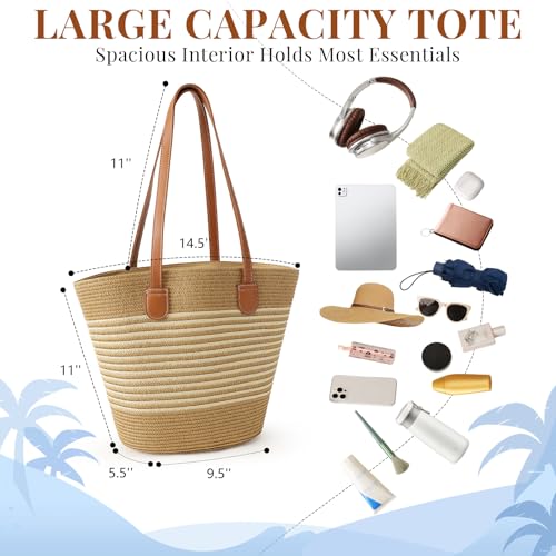 Image of Trifabricy Beach Bags for Women, Summer Beach Tote Straw Purse Shoulder Handbags Large Straw Beach Bag for Summer Travel
