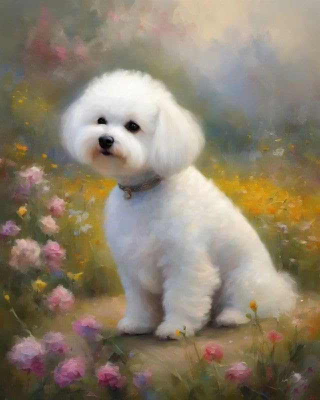 ZMHZMY Digital Oil Painting Artwork,Bichon Frise on Grass,Painting by Numbers Oil Paint Drawing Canvas Home Decor,40x50cm,Without Frame