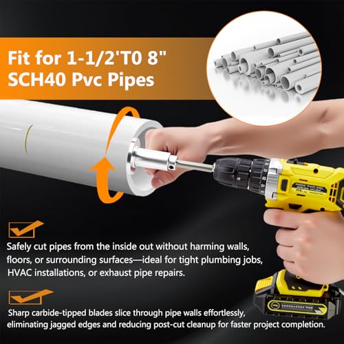 Image of Internal /Inside PVC-ABS Pipe Cutter Tool for Drill,with Handle and 3 Diamond Grit Cutting Wheel,7-Inch Adjustable Cutting Depth,Pvc Pipe Inside Cutter Set with 1 /4 Hex Shank Internal Plastic