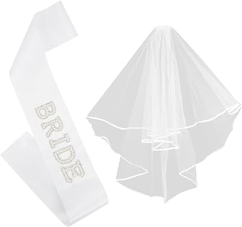 Bride Sash And Veil Set Bachelorette Party Accessories Engagement Gift | Bride To Be Sash And Veil with Pearl Satin for Bachelorette Party Favors Bridal Shower Decorations