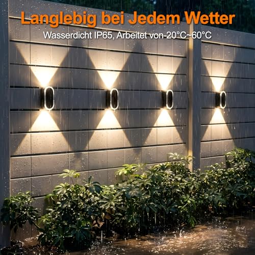 ELLASAY Solarlampen für Außen,Solar Wandleuchte Up and Down Leuchten Aussen IP65 Wasserdicht,3 Farben Heller Solarleuchten für Garten Kabellos für Hof Garten Pools Haus Deck Porch Zaun 4 Pack