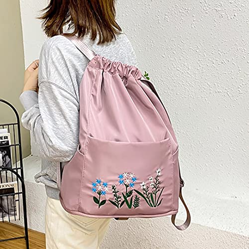 Image of Hitech Travel Drawstring Bag Waterproof Flower Print Fold able Embroidery Design Drawstring Backpack for Outdoor drawstring bag Foldable design (CHERRY BLOSSOM)