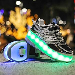 Chaussures à Roulettes LED Pour Enfant - 2 Roues Rétractables, Taille 29-42, Laçage Scratch - Noir/blanc/rose