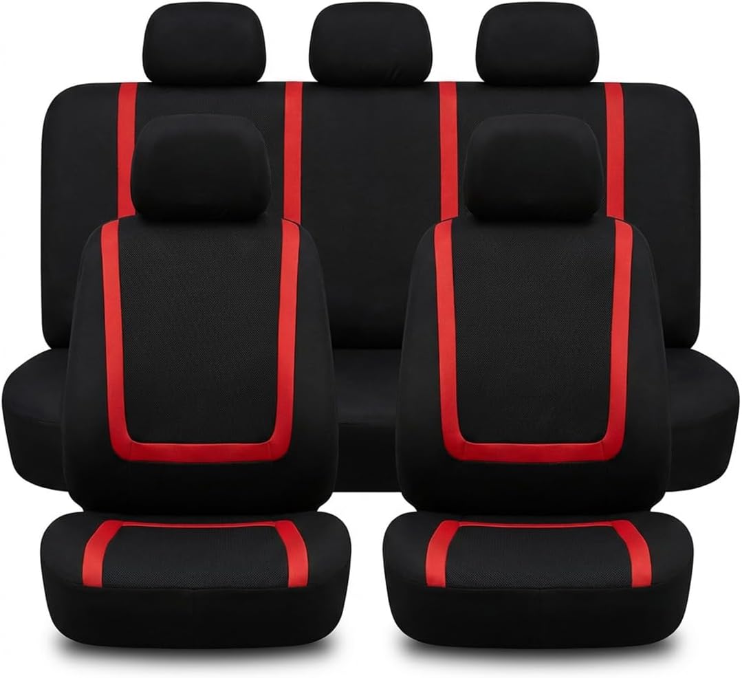 9PCS Car Seat Covers Full Set, Breathable Comfort Auto Front & Rear Seat Split Protector with Headrest Cover, All-Season Vehicle Seats Decoration Accessories for Sedan, Truck, SUV (Black)