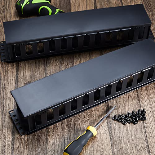 Image of Taiyin 4 Pcs 2u 19 Inch Horizontal Cable Management Panel, 12 Slot Rack Cable Organizer with Removable Cover for Server & Network Rack