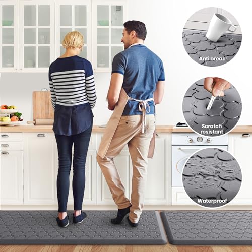 Image of Kitchen Mat [2 PCS] Cushioned Anti-Fatigue Floor Mat Waterproof Non-Skid Kitchen Mats and Rugs Ergonomic Comfort Foam Kitchen Rugs Standing Mat for Floor Office Sink (Grey,20 inchx30 inch+20 inchx47 inch)