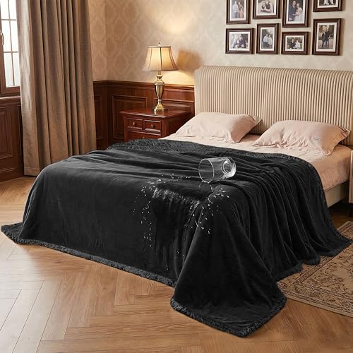 Catalonia Waterproof Bed Blanket, Washable Leakproof Bed Cover, Reversible Protector Blanket for Couch Sofa, Stain Proof Blanket Pad, 80X60 inches, Black