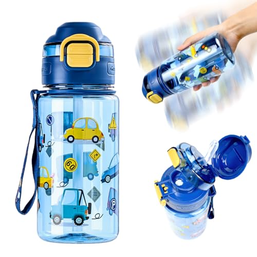 Zuxbolf Gourde Enfant 600ml, Bouteille Eau Enfant Anti Fuite Verrouillage Sécurisé, Bouteille de Sport Sans BPA avec Paille pour la Maternelle, l'École et le Sport