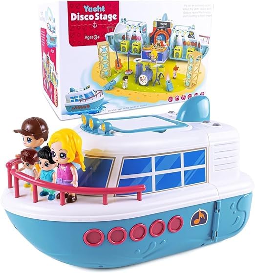 SKYBUCKET dollouse Boat Play Set, Deforming Kidsoy Ship with Sound, Lights, dollnd Accessories for Disco Stage, Little People Pretend Play Birthday Gift Toys for Girls nd Boys to 8+ Year