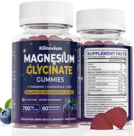 700mg Magnesium Glycinate Gummies, Highly Absorbed Sugar-Free Calm Magnesium Complex Gummies - with L-Theanine and B6 - Magnesium Supplements for Sleep, Calm,Relax & Immune Function, (Blueberry)