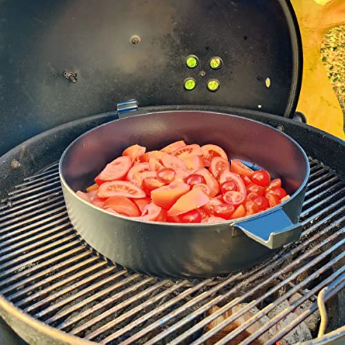 WELL GRILL Duo Dutch Oven Zubehör Set für Weber 47cm & 57cm Kettle Holzkohlegrill, 2 in 1 Gusseisen Schmortopf Pfanne für Weber BBQ Gourmet System und meiste Gasgrill, 7,25 l, Schwarz