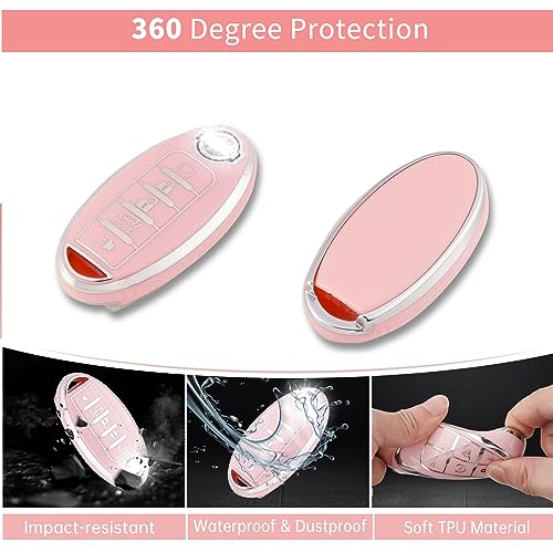 Image of Pangpai Pink Key Fob Cover for Nissan, Soft TPU Key Protection with Keychain Fit for Altima Rogue Sentra Pathfinder Frontier Maxima Titan Murano Kicks Juke Versa Armada GTR 5 Buttons