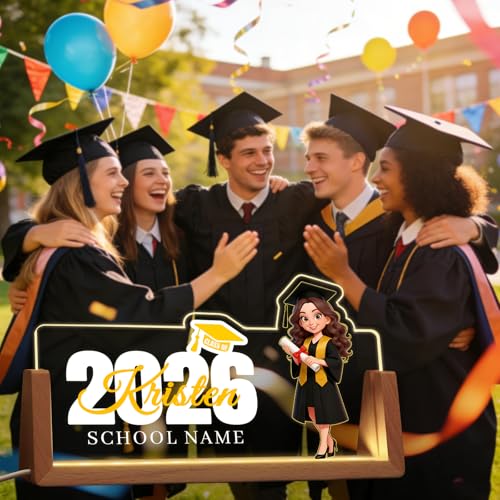 Image of Custom Name Plate for Desk, Personalized Light Up Acrylic Desk Name Plate, Personalized Graduation Gifts 2026 for Him Her, Class of 2026 Graduate Gift, High School College Grad Gift (Graduation Girl)