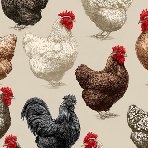 Kanworse Peel and Stick Wallpaper Farmyard Chicken Detailed Hand Drawn Roosters Hens 24"x118" Contact Paper Removable Self Adhesive Wall Mural Wall Decor for Bedroom Kitchen Cabinets