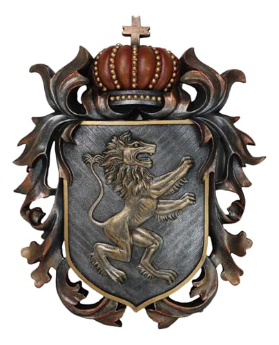 Ebros Large 17.5"Tall Medieval Heraldic Royal Lion Coat of Arms With King Crown Wall Sculpture Shield Wall Plaque Decor Figurine Made Of Resin Knights And Kings Heraldry Symbol Of Courage