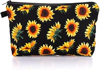 Sibba Canvas Cosmetic Make Up Bag Handbag Mini Pouch Purse Zipper Pencil Case Toiletry Organizer Storage Pockets Beauty Makeup Travelling Accessory for Woman Girls (Yellow Small Sunflower)