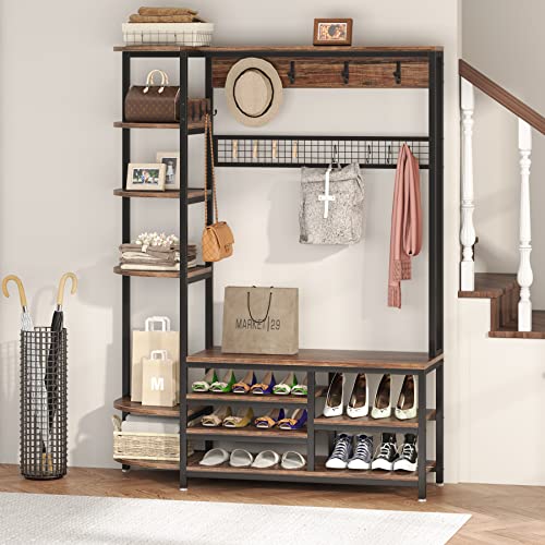 Tribesigns Coat Rack Shoe Bench, 6-In-1 Hall Tree With Shoe Storage, Freestanding Coat Rack With Shelves For Entryway, Hallway, Garage, Bedroom, Rustic Brown #TOP3