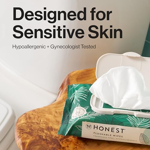 the honest company flushable wipes for sensitive skin fragrance-free hypoallergenic ph-balanced feminine wipes 99 water safe-to-flush wipes tropical leaves 126 count