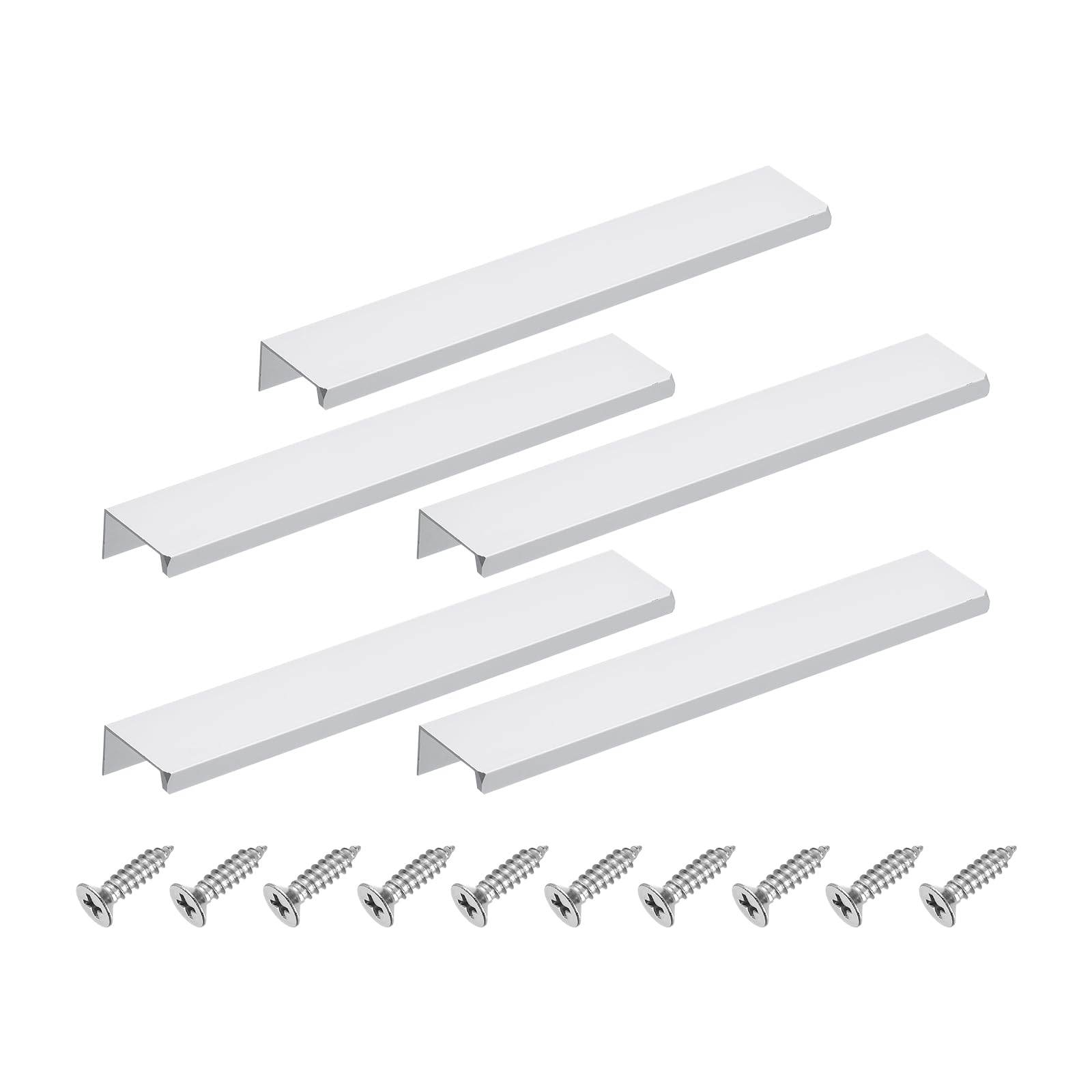 sourcing map Cabinet Finger Edge Pull, 5pcs 200mm / 7.87" Aluminum Alloy Back Mount Hidden Cabinet Pulls Concealed Handle for Home Kitchen Drawer Cabinet, Silver