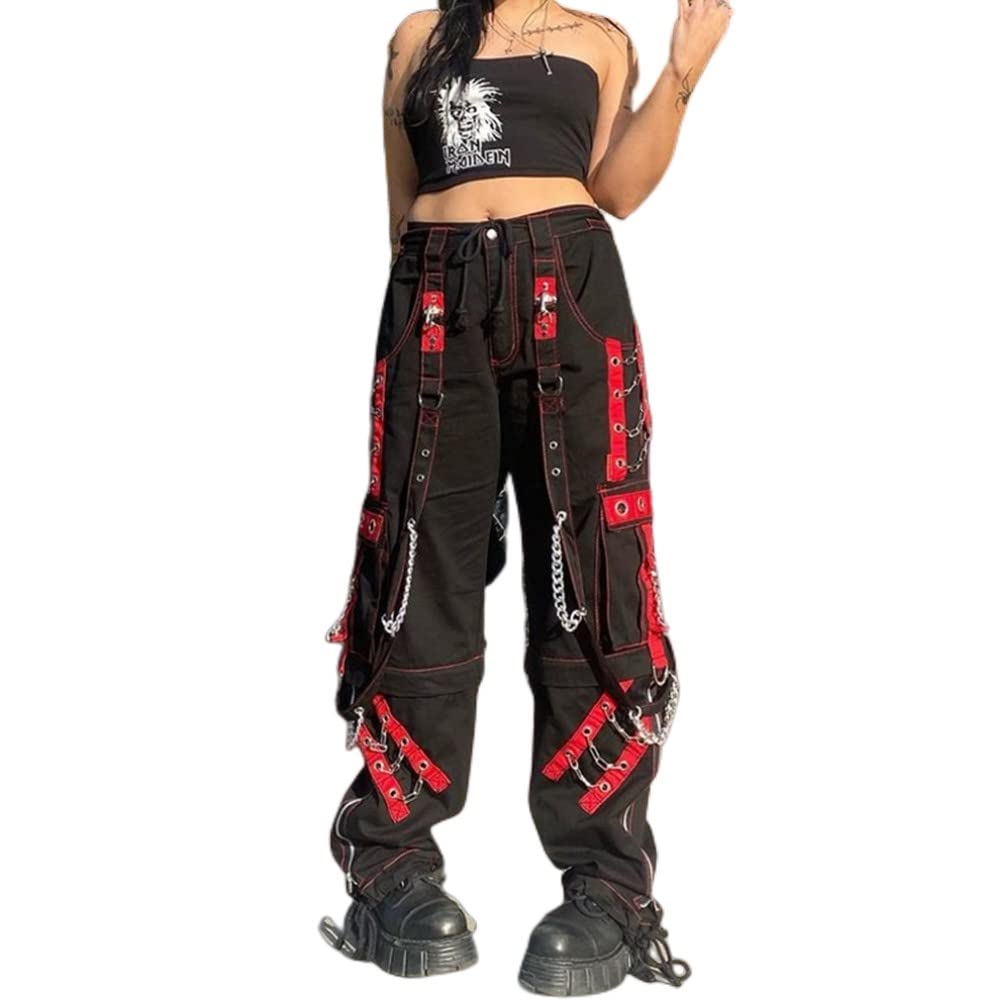 Women Y2K High Waisted Jeans Gothic Baggy Gothic Cargo Jeans Wide Straight Leg Punk Denim Pants Loose Trousers Streetwear