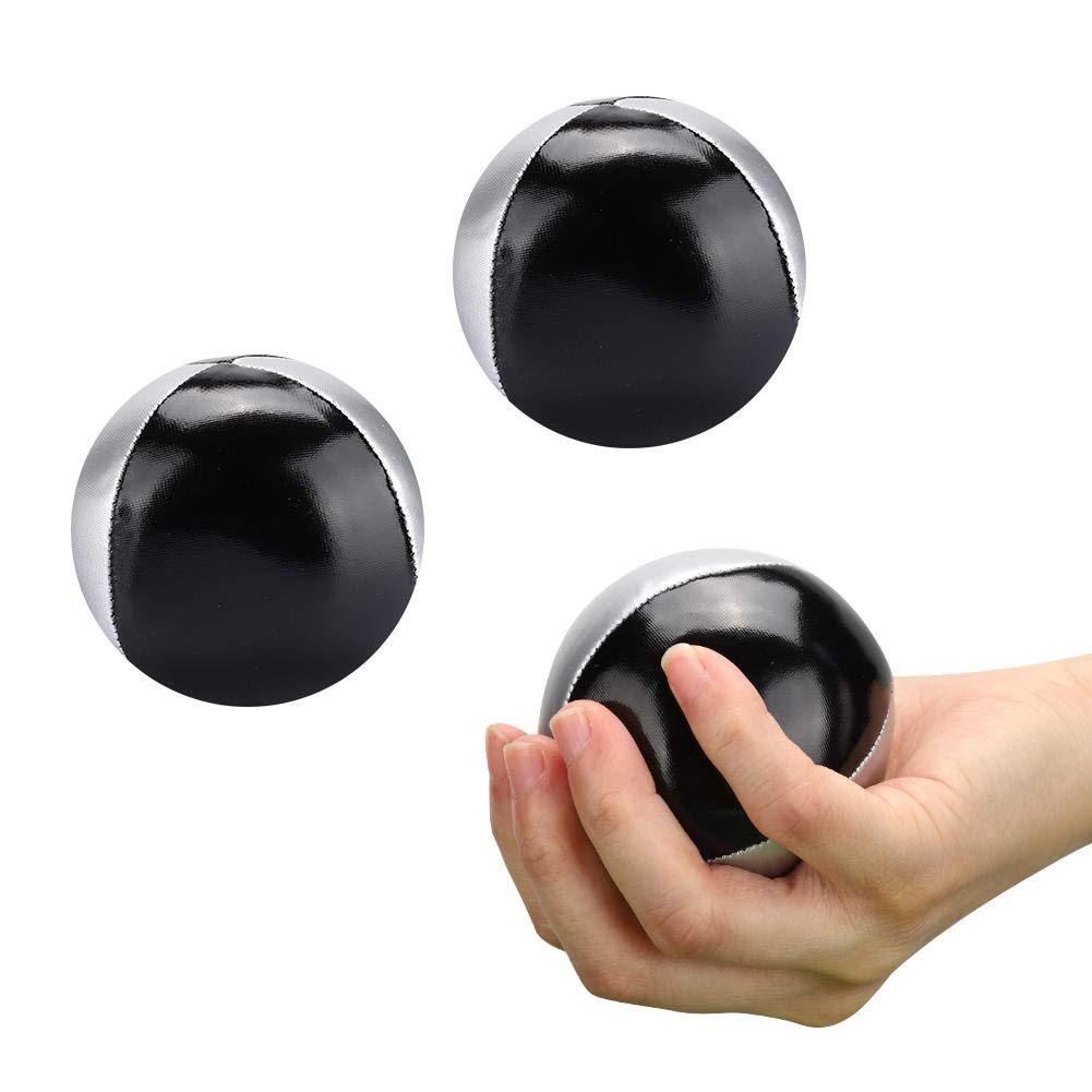 3PCS Juggling Ball PU Leather Juggling Bean Bags How to Juggle Kit Silver Black for Performance Props