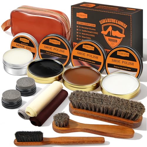 13Pcs Shoe Care Kit for Men & Women,3 Horsehair Shoe