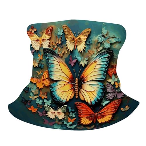 Neck Gaiter Face Mask Men Women, Colorful Flowers Butterflies Face Mask Scart Cover for Dust Wind Sun Protection