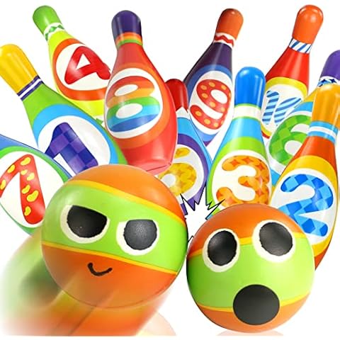 Kids Toys for 3 4 5 6 Year Old Boys Girls Bowling Set Skittles Game for Kids Squishy Toys Outdoor Indoor Garden Sports Games Toddler Toys Kids Gifts Boys Girls Toys Age 3 4 5 6 7 Years Old (12PCS) Cover