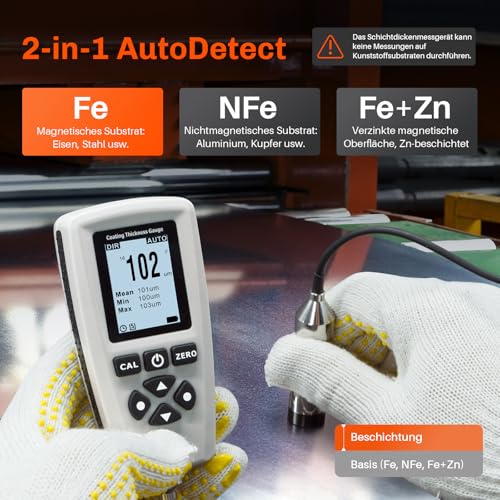 Lackmessgerät auto EC-770SE Schichtdickenmessgerät mit Externer Sonde, Automatische Erkennung mit Speicher für 2000 Messwerte, Lackdickenmessgerät für auto Messbereich 0-2000μm