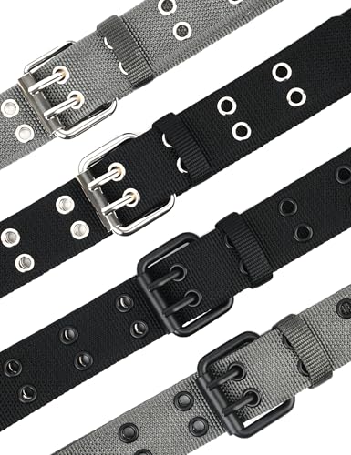 Double Prong Buckle Nylon Punk Belt Men Women, Sizes 28-64 Inches4