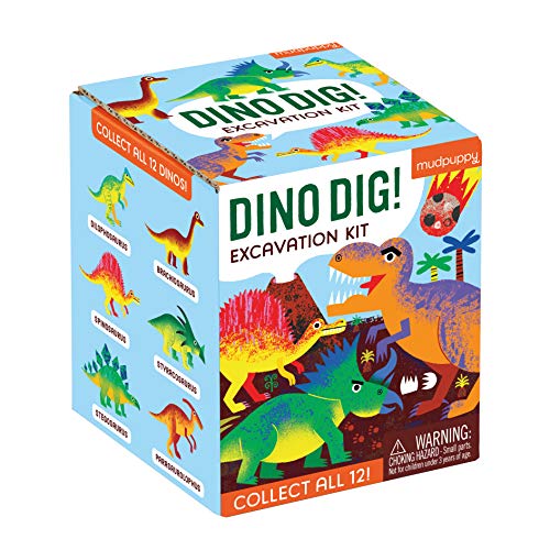 Dino Dig Excavation Kit from Mudpuppy - Dinosaur Dig Kit for Children 6+, Includes 1 Dinosaur Egg and 1 Plastic Chisel, Collect All 12 Dinosaurs!, Makes a Great Gift