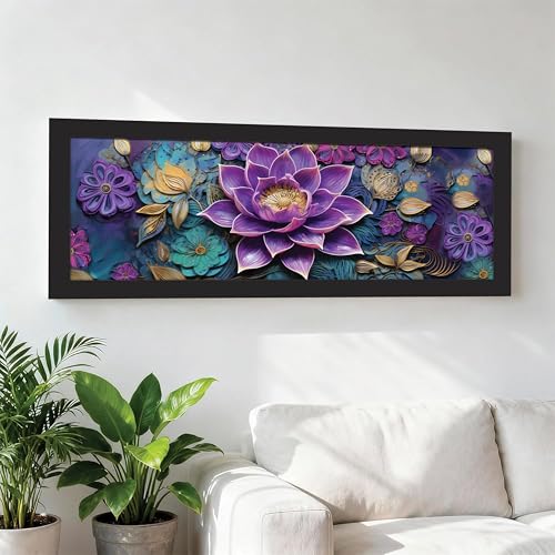 Image of PAINTINGMANTRA Blue Lotus Flower Vastu Wall Art Framed Luxury Paintings for Home Decoration, Living room, Bedroom and Office Decoration (99x38 CM)