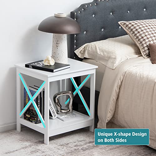 Giantex End Table Sofa Side Table X-Shaped Frame Accent Furniture Display Shelves For Living Room Bedroom Nightstand, White #TOP4