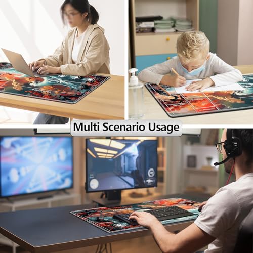 Image of for MTG Playmat with Card Storage Bag,Non-Slip Rubber Base & Smooth Surface 27.6x15.7in,Beginner-Friendly Magic Mat for Commander Deck,Red Trees Sunset Waves