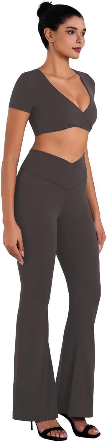 Sunzel Women's Short Sleeve Workout Tops Twist Front Deep V Crop Top Quick Dry Compression Shirts for Yoga Gym Pilates Spring - Image 7