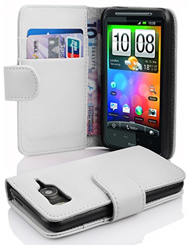 cadorabo Coque pour HTC Desire HD en ALBÂTRE Blanc - Housse Protection en Similicuir Structuré avec Stand Horizontal et Fente Carte - Portefeuille Etui Poche...