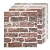 Greymond 3D Wall Panels Peel and Stick in Red White, 10 PCS XPE Foam Stone 3D Wallpaper, Faux Brick Wall Panels for Bedroom, Stairs, Kitchen
