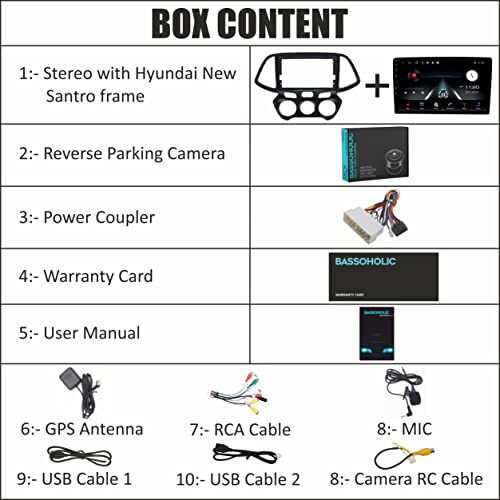 Image of 9 Inches Advanced Car Radio Receiver Android System for Hyundai New Santro with 2GB /32GB RAM & ROM, Gorilla Glass /Full HD Display /WiFi /GPS /Steering Wheel Connectivity and HD Parking Camera