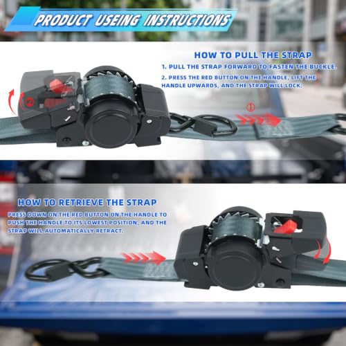 ANLULOAD Retractable Ratchet Strap, 1.5In*13Ft,BS:2204Lbs,4pcs by ANLU LOAD - Used condition - Image 3
