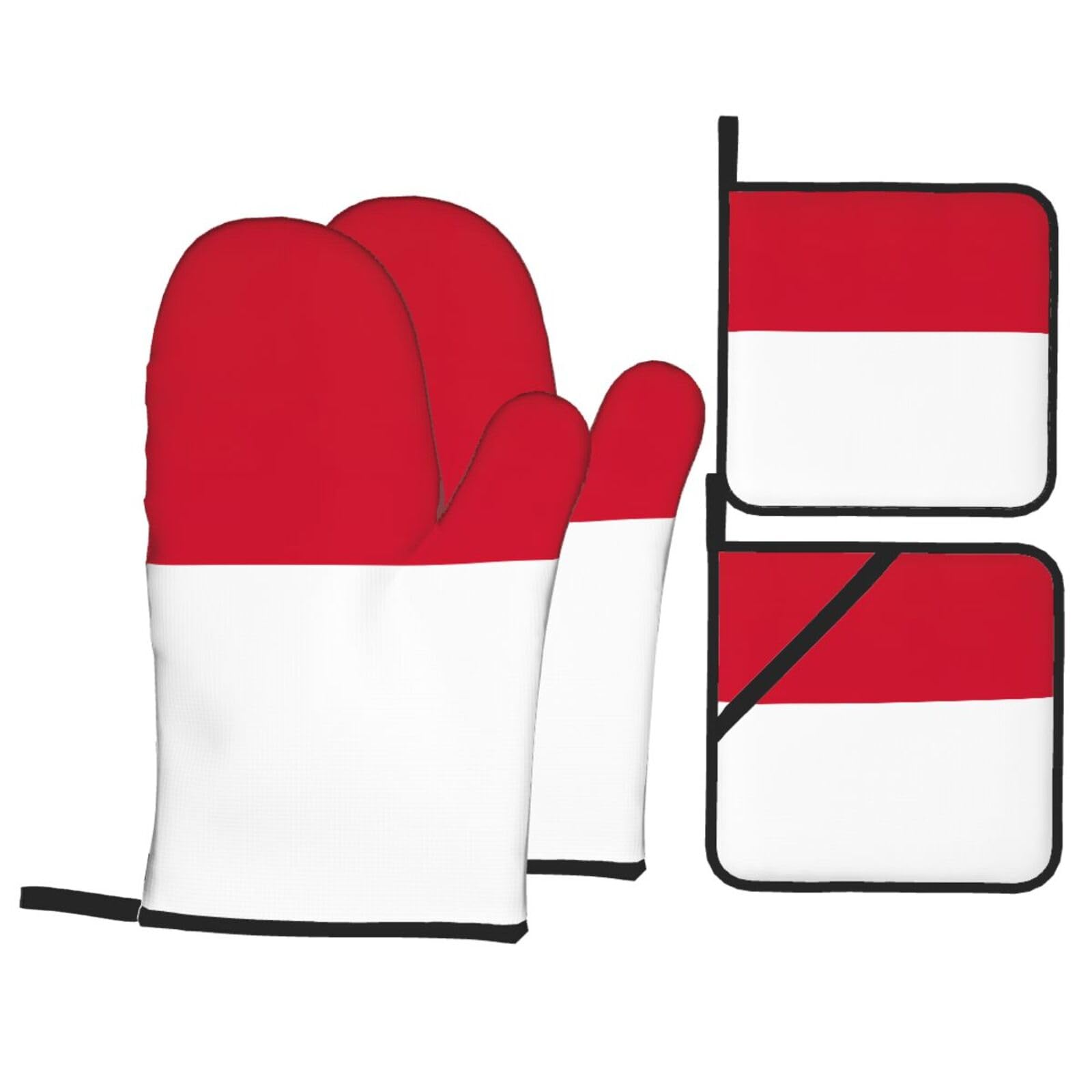 Flag of Monaco Print 4-Piece Heat-Resistant Oven Waterproof Kitchen Gloves Cooking Roasting Essential
