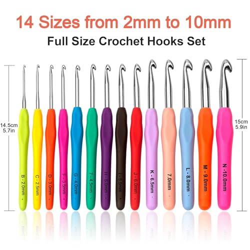 Häkelnadel Set 14 Stück Bunte Ergonomische Soft Gummi Comfort Grip Häkeln Stricken Nadeln Kit Haushalt Werkzeug mit tragbaren Tasche