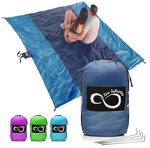 Live Infinitely Sand Free Beach Blanket- 7 Person 9’ x 10’ Sand Proof