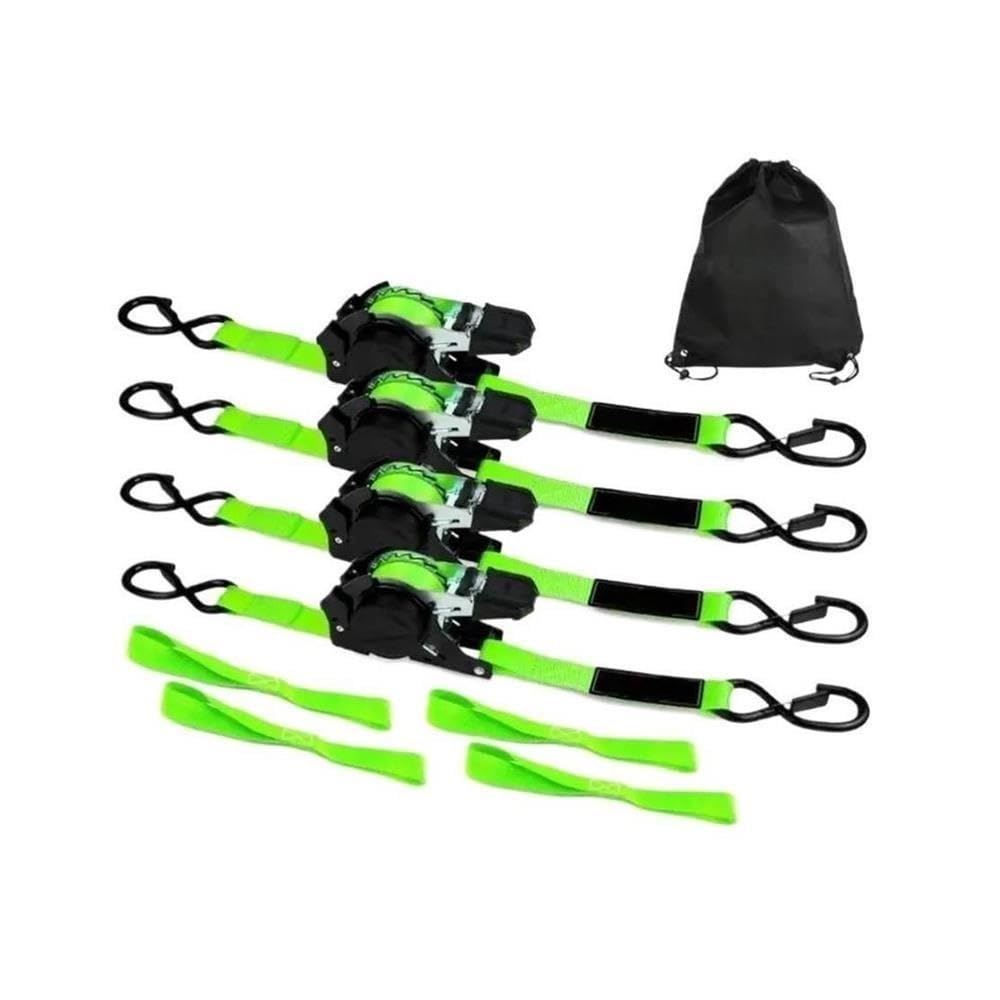 4 Stück Motorrad-Ratschengurte, 2,5 cm x 25 mm Polyester-Frachtgurte(Black)