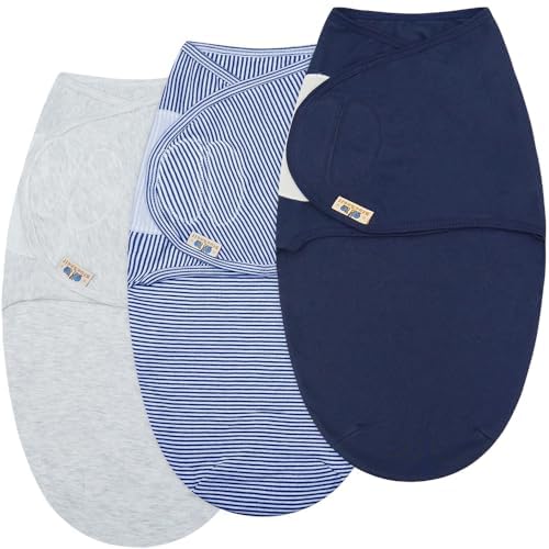 Image of BlueSnail Ultra Soft Newborn Essentials Easy Wrap Swaddle Blankets, Adjustable Baby Cotton Swaddle Wrap (Light Gray+Navy)
