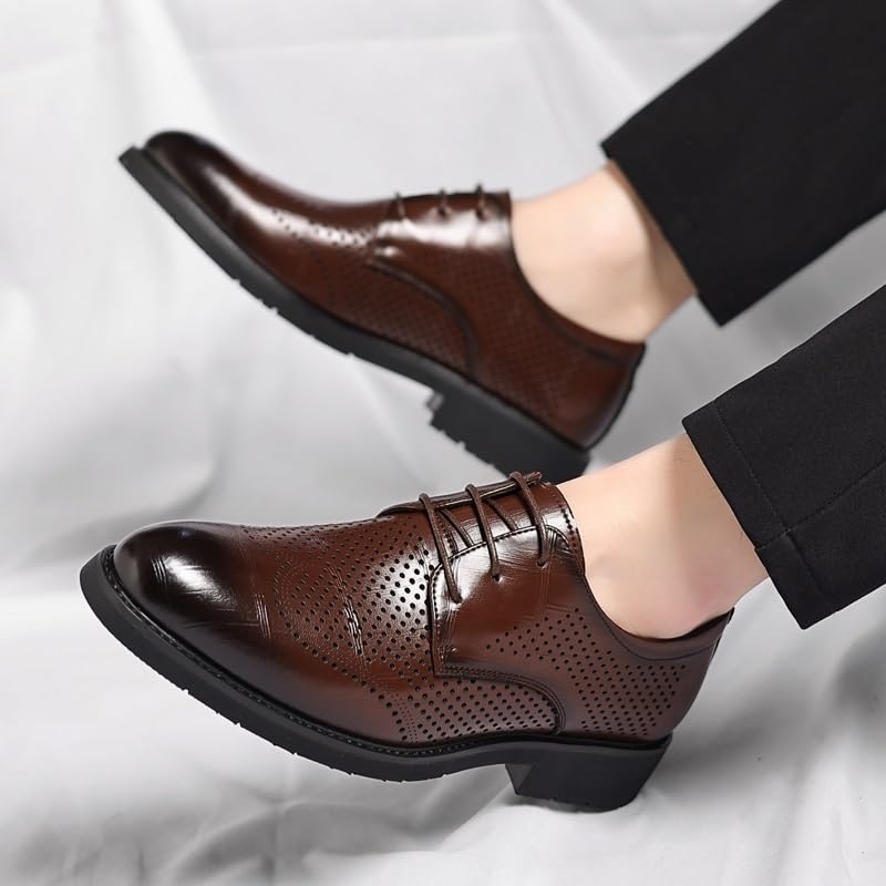 Hollow Breathable Dress Oxford Shoes for Men Leather Classic Lace Up Wingtip Non Slip Low Top Block Heel Anti-Slip Office Evening4