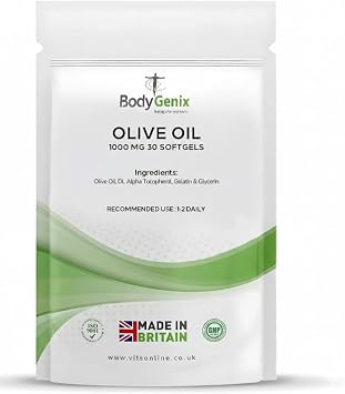 Bodygenix Virgin Olive Oil Capsules - 1000mg Omega 3,6 Antioxidant Formula Heart Bone Health Weight Management Support Natural Supplement - 30 Caps 1 Month Supply