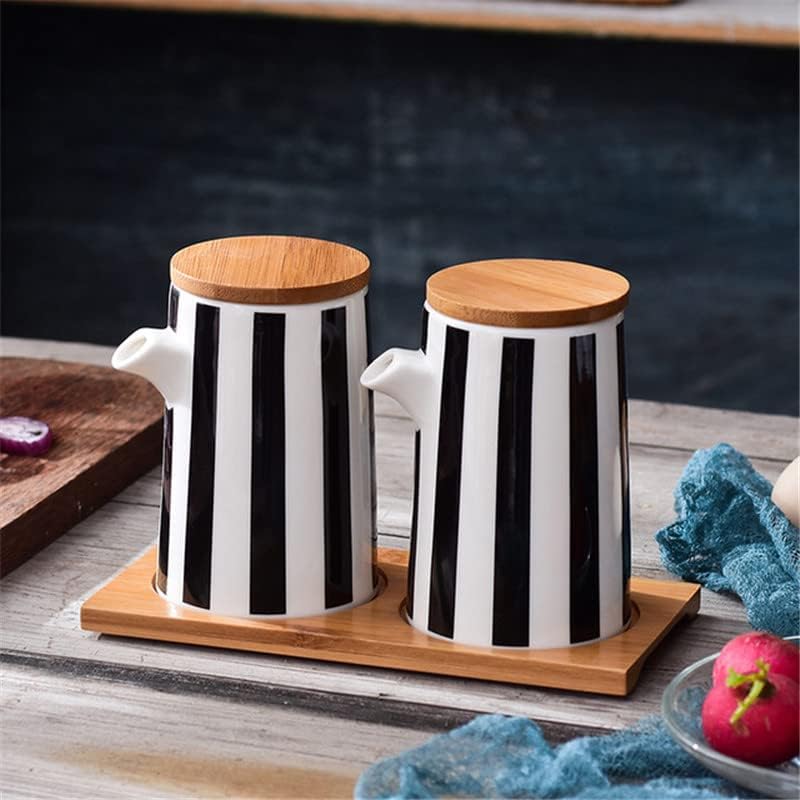 Nordic Ceramic Black and White Striped Spice Jar Set Salt Pepper Shaker Sugar Bowl Oil Soy Sauce Bottle Vinegar Pot Kitchen Tool (D)